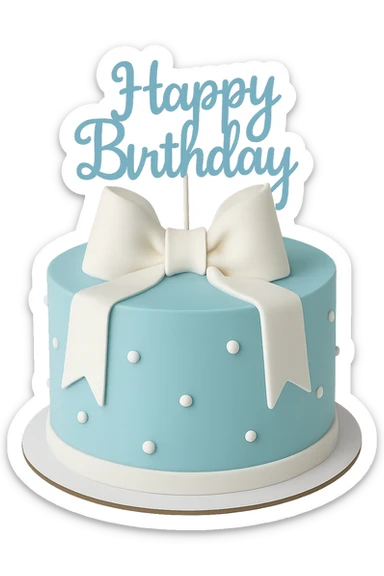 blue birthday cake with white ribbons, remove background sticker