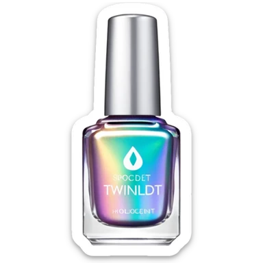 "TwinkledT" label, holo iridescent nail polish bottle, white lid sticker