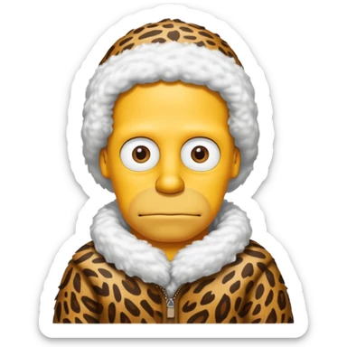 a simpson wearing ancient animal skin cloth with snow, half body, icon sticker
