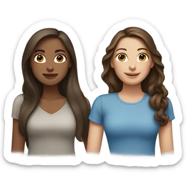 Two female bestfriends, one with long brown hair with brown eyes  and the other with medium dark brown hair and blue eyes sticker