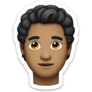 A dark-skinned man with medium-sized, sleepy eyes and soft, black hair of medium length sticker