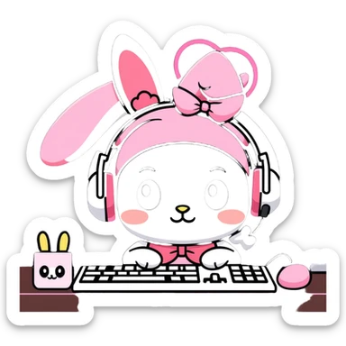 My Melody relaxing at her gamer desk  sticker