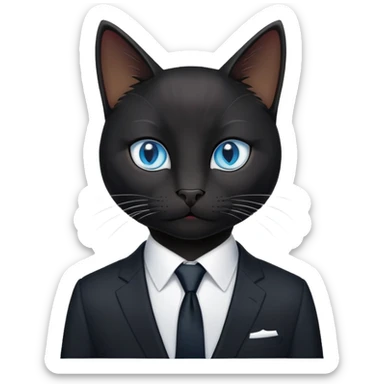 black cat with blue eyes in a suit with black tie sticker