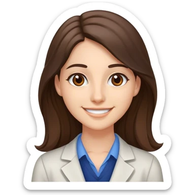 A young teacher smiling with brunette long hair an brown big eyes,  sticker