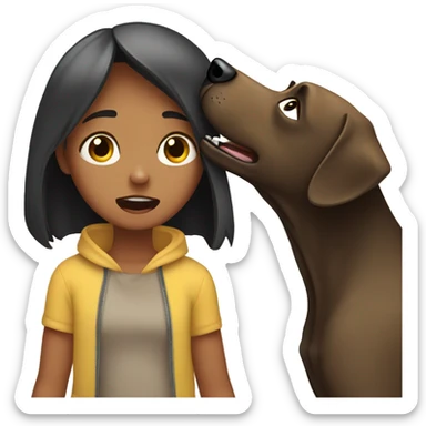Create an emoji of a girl getting scared by a labrador getting too close to her face sticker