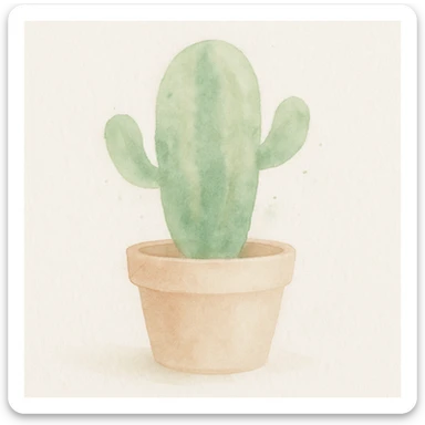 watercolor cactus in a clay pot, subtle green shades and splashes of color sticker