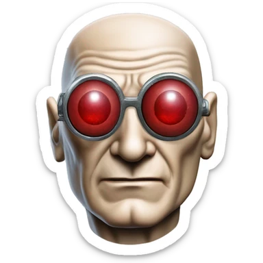 Jean luc picard from Star Trek assimilated by the Borg, with metal covering his eye with a red glass lens sticker