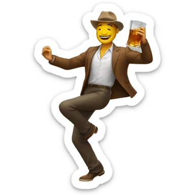 a man dancing, holding a whiskey glass perfectly balanced on his head sticker