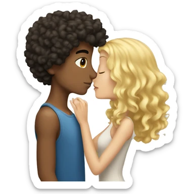 Short haired curly brunette boy kissing long haired blonde girl sticker