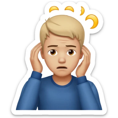 A frustrated young man holding his head looking sideways, confused expression, dramatic lighting, blurred dark background, cinematic YouTube intro style, ultra-realistic. sticker