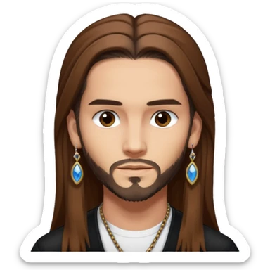 Tom Kaulitz with brown long hair, earrings sticker