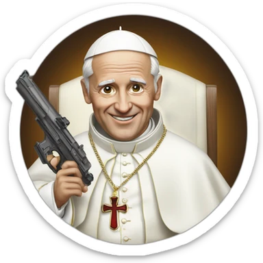 Hyper realistic pope with gun smiling sticker