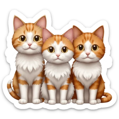 3 sibling cats all different natural colours; 1 is ginger and white, the next is brown tabby and white and the third is a calico sticker