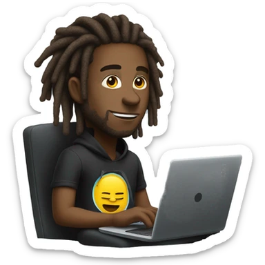Black-guy-with-dreads-wearing-black-trackstuit-sitting-down-on-chair facing-foward-focused-on-laptop-computer- sticker