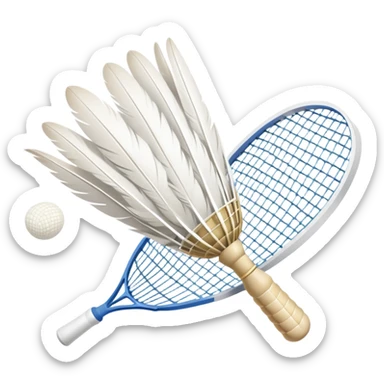 A shuttlecock mid-air above a badminton court, with its feathers spread wide and the background showing a faint outline of a net. The image emphasizes motion and lightness, symbolizing the speed and precision of the sport without players in sight sticker