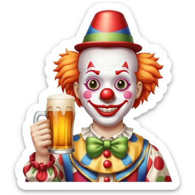 clown holding a beer sticker