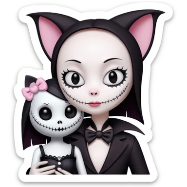kuromi from hello kitty and jack skellington in a romantic embrace sticker