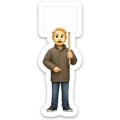 white man holding placard on stick sticker