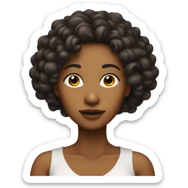 A woman head with light brown skin, very thick long black curly  sticker