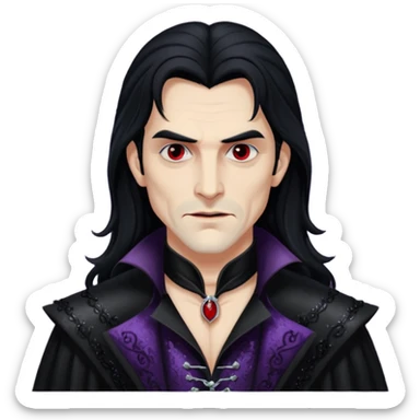 Valdislaus Dracula from Van Helsing with long black hair, black sequin outfit sticker