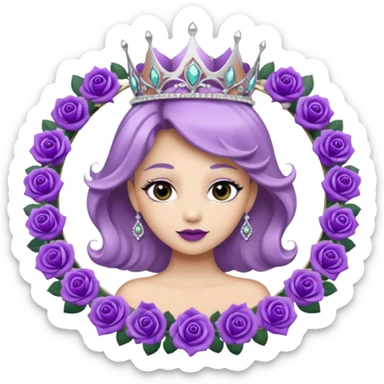 Purple rose flower, silver circle plaque with silver tiara sticker