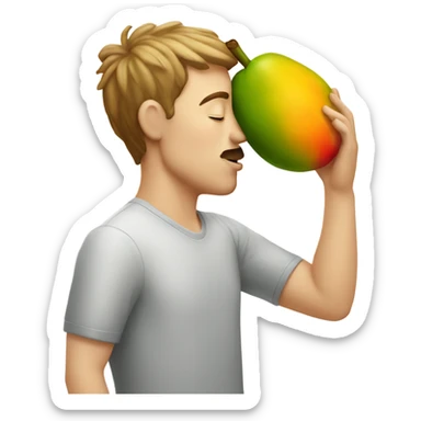White guy kissing a Mango sticker