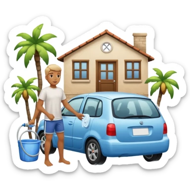 man washing a car outside his house full body sticker