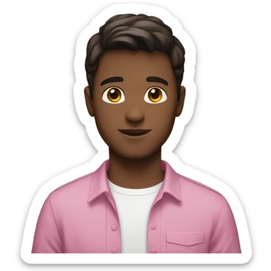 White boy with dark brown hair flipped to the side. Pink shirt.  sticker