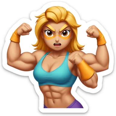 a female bird flexing big muscles sticker