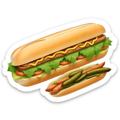 Cinematic Realistic B√°nh m√¨ Sandwich Dish Emoji, showcasing a crusty baguette filled with savory meats, pickles, and fresh herbs rendered with dynamic detail and appetizing lighting. sticker