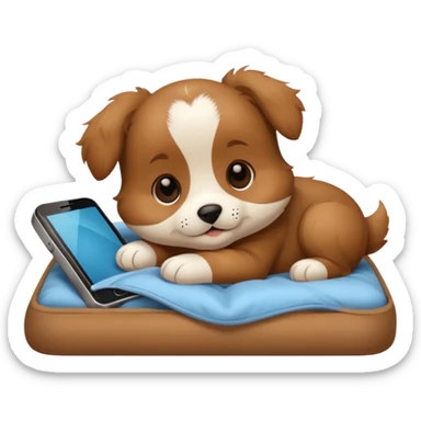  puppy in bed with phone sticker