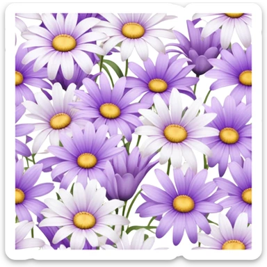 "A seamless pattern of pastel purple daisies and lilies, hand-painted style."
 sticker