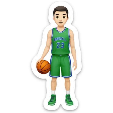 Full Body heavy white male with dark short spike hair basketball player wearing blue green uniform smiling sticker