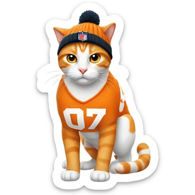 Orange and White Cat with NFL Beanie sticker