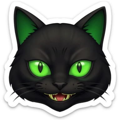 scary black cat with fur raised, glowing eyes, and fangs sticker