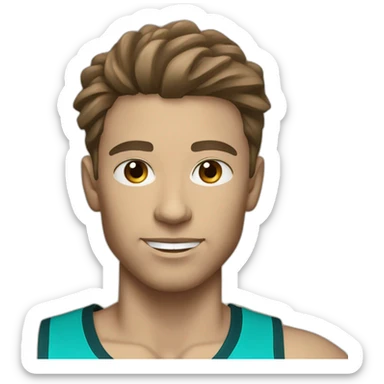 white basketball player with blue eyes and brown hair and a turquoise equipment sticker