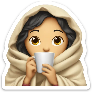 asian girl inside a blanket sipping coffee eyes closed sticker