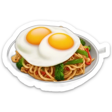 stir fry noodle with red sauce and egg fry on top sticker