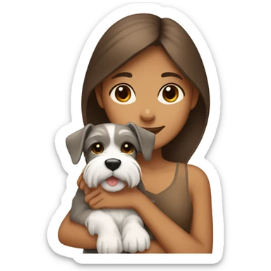 Tan girl cuddling with brown and white schnauzer sticker