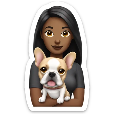 Black hair woman holding blonde French bulldog  sticker