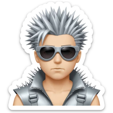 cyber y2k guy with spiky hair, futuristic sunglasses, and duct tape across his mouth sticker