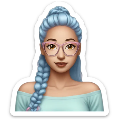 Beautiful Aesthetic Woman, glasses, light blue skirt, pink long ponytail hair sticker