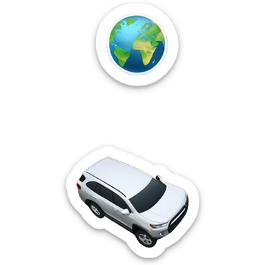 The adventurous SUV explores mountains and forests with a globe in the background and a moving car in front. sticker