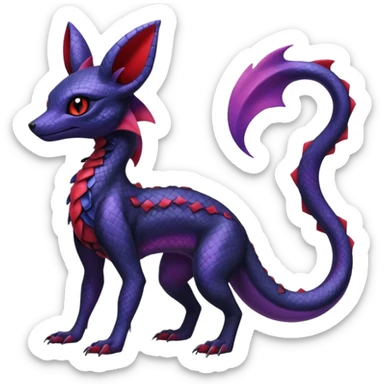Gothic Black red purple Scaley Exotic Salandit-Umbreon-Suicune-Fakémon-hybrid-creature (full body), 4 legs sticker