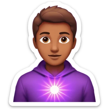 A charismatic person glowing in center of a room, radiating a violet warm bright aura glow, he is attracted with a lot of people around sticker