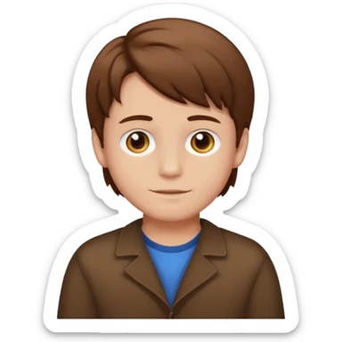 boy with brown hair and a middle part, simple emoji style sticker