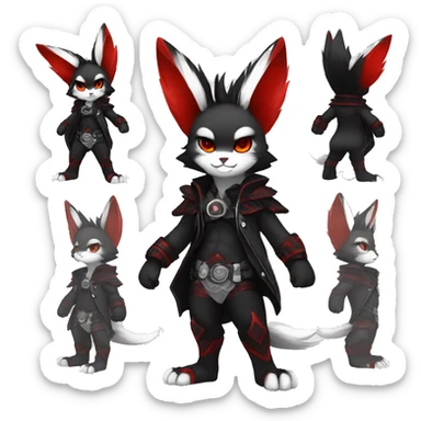 Anthro-Edgy-Cool-Dark-Black-White-Red-Contrast-Colors-Fantasy-Fur-Sona-Chibi-Shiny-Fakémon-Hybrid full body sticker