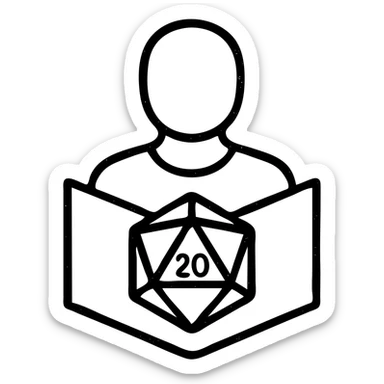 minimalist outlined icon representing Dungeon Master for DnD TTRPGs with worn distressed effect sticker