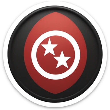 flag featured a red background with a white circular field at the center, overlaid with a bold black geometric emblem sticker