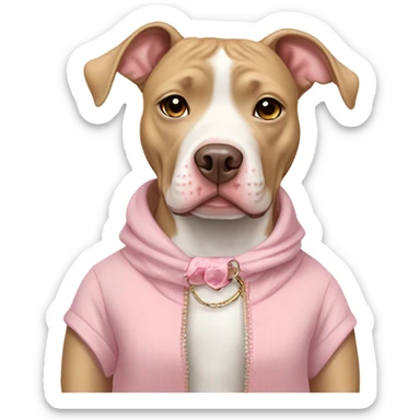 Tan and white pit bull dog wearing cute girly clothes  sticker